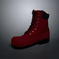 Red Leather High Top Work Boots With Lace Up Design Metal Eyelets And Black Sole