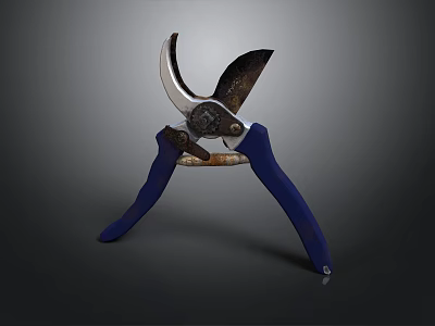 Sturdy Pruning Shears With Blue Handles And Sharp Metal Blades For Garden Trimming 3d model