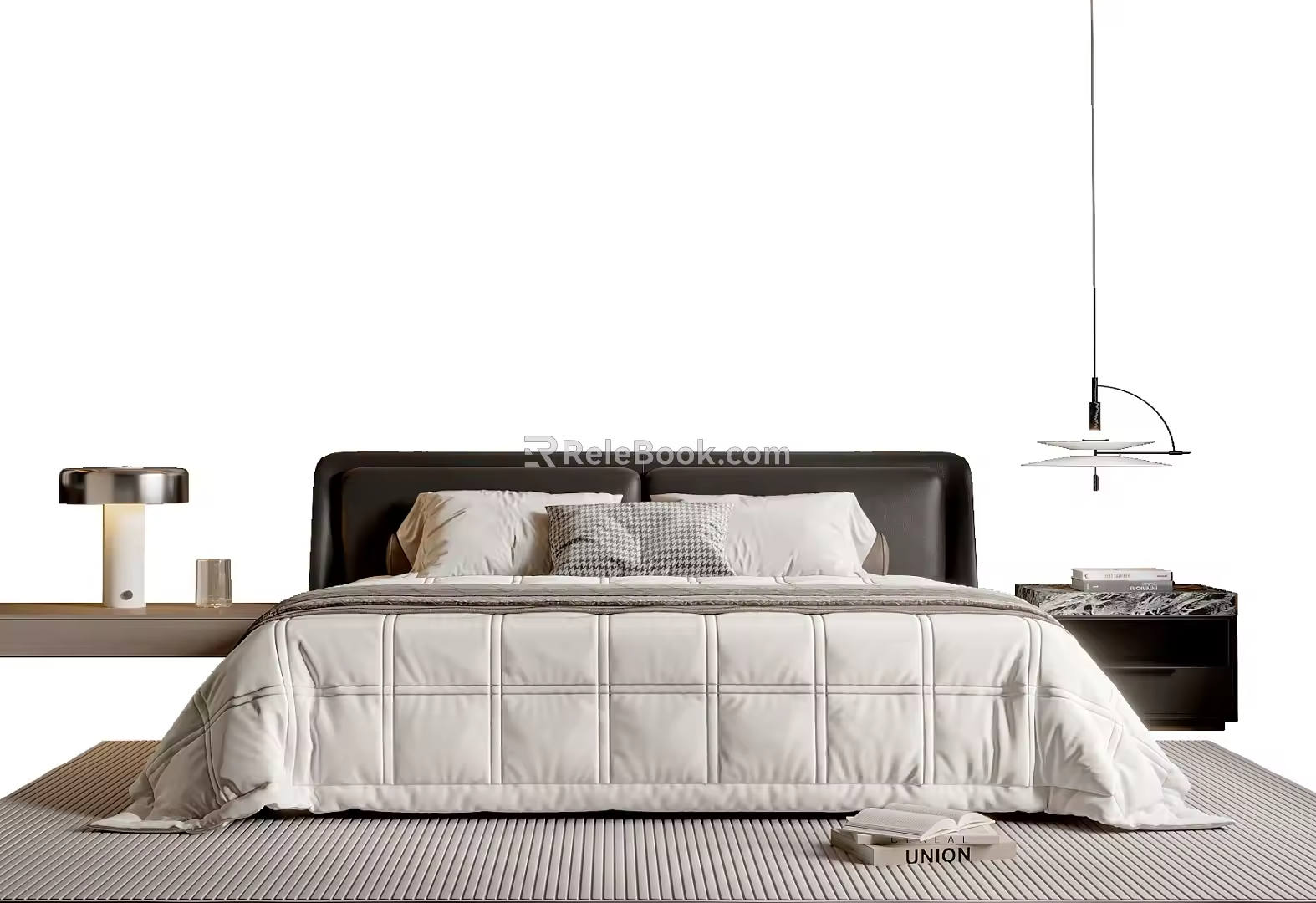 Modern Simple Double Bed Fabric Bed Double Bed Chandelier Table Lamp 3d model