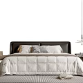 Modern Simple Double Bed Fabric Bed Double Bed Chandelier Table Lamp 3d model