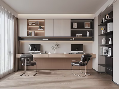 Modern Study Room With Desks Computers Chairs And Cabinets 3d model