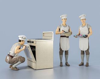 Modern man chef male chef cake maker western chef hotel senior chef oven large kitchen equipment 3d model