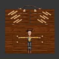 Red Wooden Chest With Drawers And Straps Featuring Cowboy Toy Figure Standing Next To