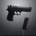 Modern Black Pistol Weapon With Detachable Magazine On Dark Background