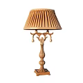 Classic Wooden Table Lamp With Pleated Light Brown Lampshade And Decorative Pendants