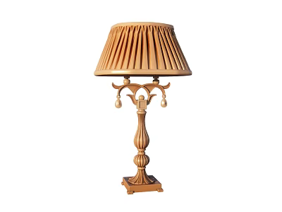 Classic Wooden Table Lamp With Pleated Light Brown Lampshade And Decorative Pendants 3d model