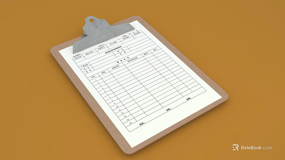 Office Clipboard with Blank Data Table Form on Orange Background Surface 3d model 