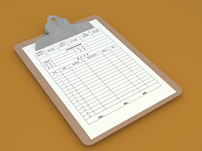 Office Clipboard with Blank Data Table Form on Orange Background Surface 3d model