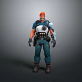 Male Game Movie Character With Red Hair Blue Tactical Outfit Shoulder Armor Backpack Gloves And Boots