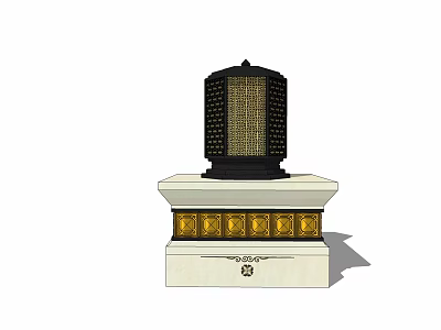 Classic Outdoor Light With White Base Golden Patterns And Black Hollow out Top 3d model