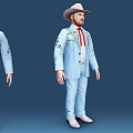 Men in Cowboy Hats Wearing Green and Light Blue Suits Playing and Carrying Guitars