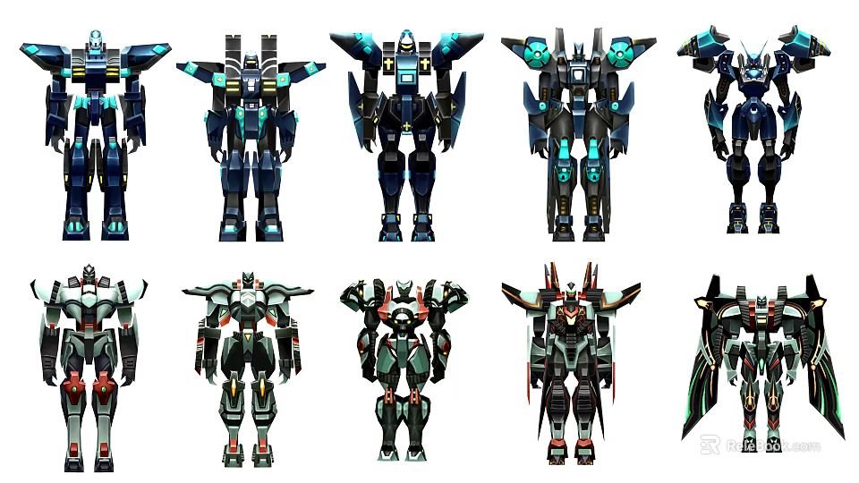 Smart Machines With Various Mechanical Designs And Colorful Armor Structures 3d model 