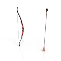 Traditional Archery Weapon Bow And Arrow With Red Decor And Wooden Shaft