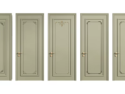 Five Light Green Decorative Swing Doors With Gold Handles And Intricate Patterns 3d model