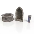 Decorative Stone Structures Featuring Octagonal Basin Arched Design And Small Pillar 3d model