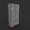 Rusty Metal Electrical Control Box With Double Doors And Yellow Warning Sign 3d model