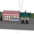 Pink Shipping Container Building Café With Large Windows Outdoor Seating And Palm Tree