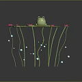 Natural Pond Scene With Lily Pads Pink Lotus Flowers Green Frog And Stems