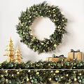Festive Christmas Wreath Wall Decor with String Lights Small Trees and Gift Boxes 3d model