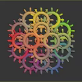 Colorful Gears Stacked In Spherical Structure With Multicolored Design And Reflective Surface