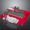 Red Electronic Circuit Board With Integrated Components Connectors And Pins 3d model