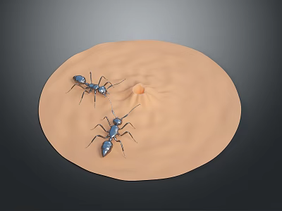 Two Blue Ants on a light brown circle with a small bump in the center 3d model