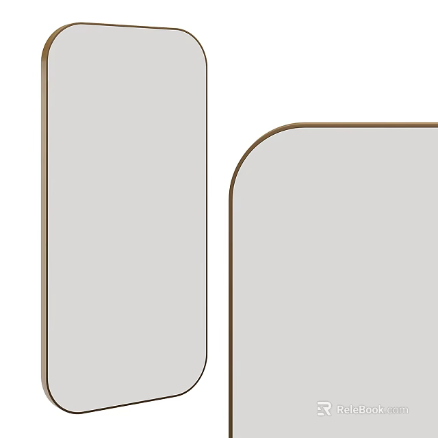 Two Modern Rectangular Mirrors With Rounded Corners And Brown Frames For Home Interior 3d model 
