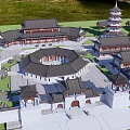 Traditional Chinese Ancient Architecture Complex With Courtyard And Pagoda Structure