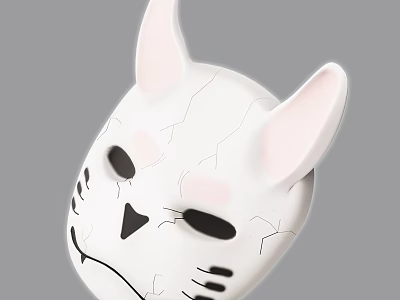 Decorative White Cat Mask With Pink Ears Cracks Black Eyes And Whiskers 3d model