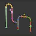 Brass Pipe Structure with Elbow Joints and Colorful Valves Industrial Decorative Design