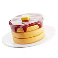 Stack of Pancakes with Butter and Red Sauce on White Plate