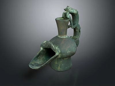 Ancient Bronze Ewer with Dragon Shaped Handle and Bird Shaped Spout in Traditional Design 3d model