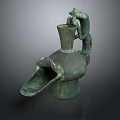 Ancient Bronze Ewer with Dragon Shaped Handle and Bird Shaped Spout in Traditional Design