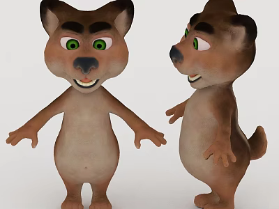 Cute Brown Cartoon Animal Characters With Green Eyes And Friendly Expressions 3d model