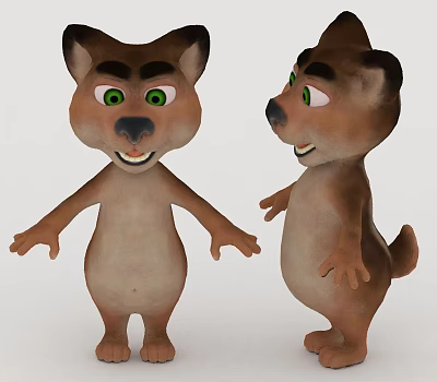 Cute Brown Cartoon Animal Characters With Green Eyes And Friendly Expressions 3d model