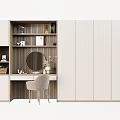Modern Light Colored Wardrobe With Dressing Table Mirror Open Shelves And Chair 3d model