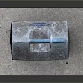 Vintage Red And Gray Box With Blue Handle Worn Surface On Gray Mat Dark Background