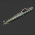 Silver Streamlined Naval Submarine As Water Transportation Vessel With Conning Tower And Smooth Hull
