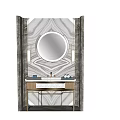 Elegant Modern Bathroom Vanity with Round Mirror Wall Sconces and Marble Backsplash 3d model