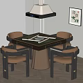 Modern Mahjong Table Set With Brown Chairs Green Surface And Interior Wall Art 3d model