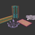 Assorted Home Decor Items Including Wooden Door Bench Rug Chandelier And Plate