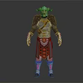 Fantasy Horned Creature Character In Armored Warrior Outfit With Metal And Leather Details