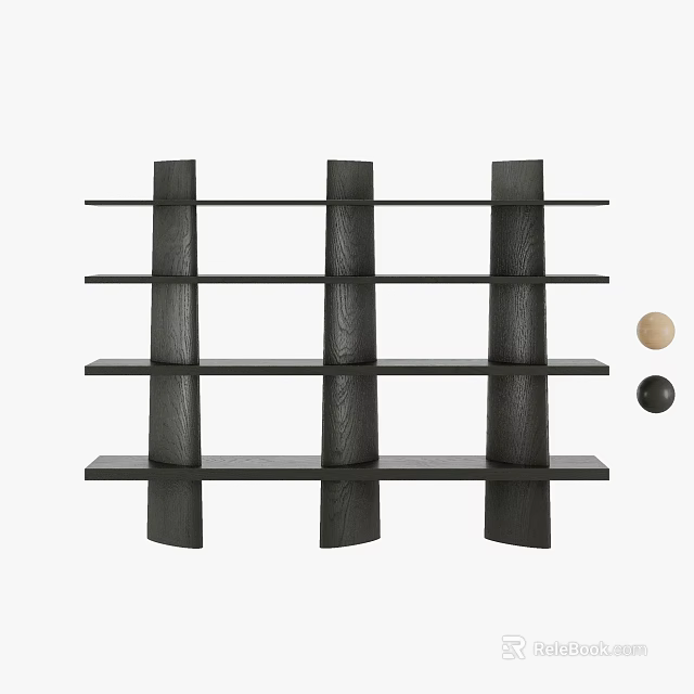 Black Modern Display Shelf With Multiple Horizontal Shelves Sturdy Structure And Decorative Balls 3d model