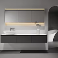 Modern Bathroom Vanity Designs With Round Backlit Mirrors And Colored Cabinets 3d model
