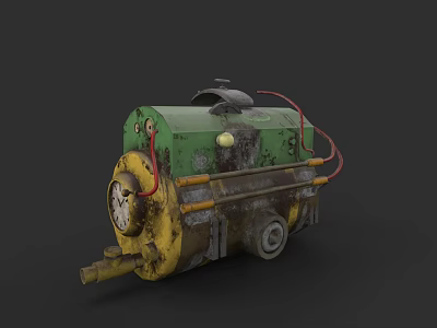 Green And Yellow Industrial Equipment With Wheels Pipes And Mechanical Parts 3d model