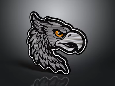 Gray Eagle Head With Feathered Texture On Dark Background And Reflection 3d model