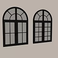 Stylish Black Frame Casement Windows With Arched Top And Double Glass Panes On Interior Wall