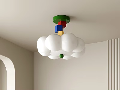 Modern Kids Room Creative Ceiling Light With White Cloud Shades And Colorful Building Blocks 3d model