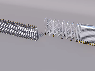 Silver Metal Retractable Gates With Expandable Sections And Bottom Support Wheels 3d model