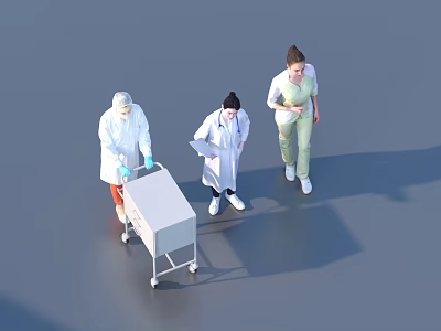 Medical Team Moving Patient Bed Cart With Documents In Hospital Corridor 3d model